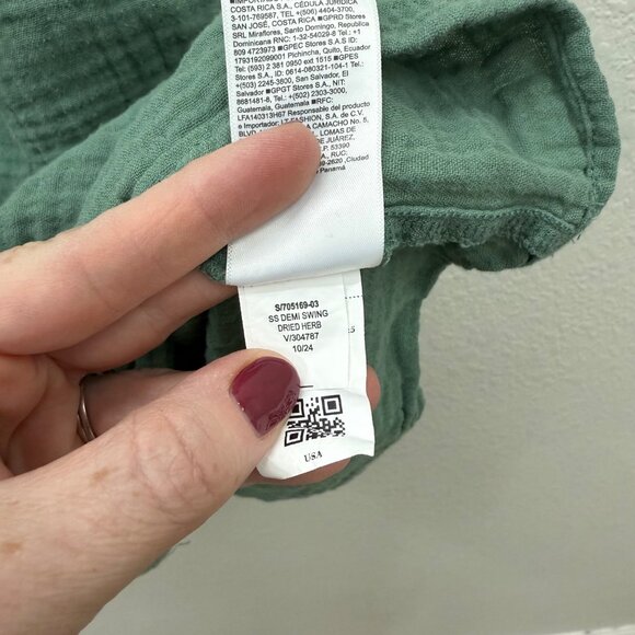 Old Navy Herb Green Gauze Demi Swing Short Sleeve Dress Womens size Large - Picture 6 of 10